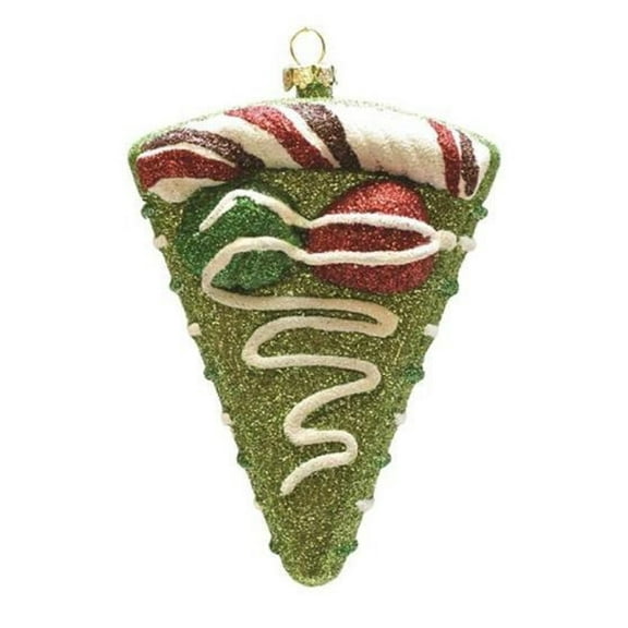 Northlight 5" Green and White Glitter Shatterproof Birthday Cake Slice Christmas Ornament