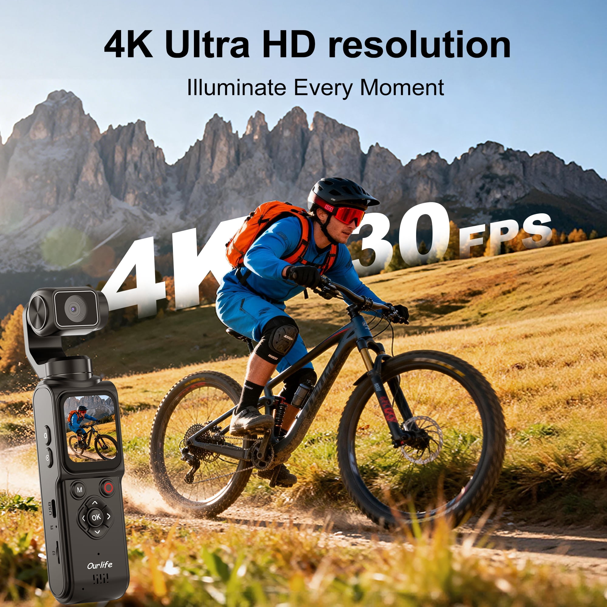 4K Vlogging Camera, Pocket Gimbal Camera with 330° Rotation, 1.72" Touch Screen, Face Tracking, 2400mAh Ultra-Long Battery Life,64G Card Travel Digital Video Camera for YouTube TikTok Creators Black