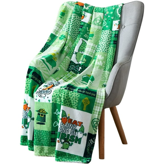 Serafina Home St. Patrick's Day Soft Throw Blanket: Party with Irish Blarney, Charmed with Celtic Sayings, and Lucky with Clovers Shamrocks and Pots of Gold (Irish Patchwork)