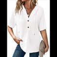 thumbnail image 1 of Blusas de Verano para Mujer, de Punto Gofre, de Corta, con Cordón, Sudaderas con Botones y Cuello en V, Blusas Informales, Camisas. L, 1 of 9