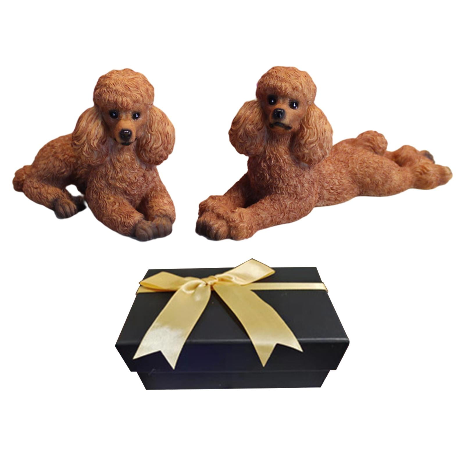 Poodle Dog Statue Dogs Sculpture Collectible Pet Model for Dining Room Brown