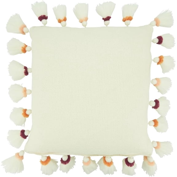 Fennco Styles Tassel Boho Decorative Filled Throw Pillow 18" X 18" - Soft Cotton Accent Pillow for Couch, Home and Holiday Décor