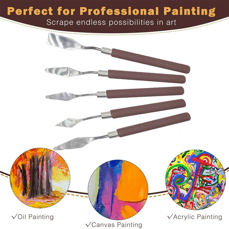 5pcs Painting knife Stainless steel scraper palette Knife Oil Painting  Accessories Color mixing set for oil painting, canvas, acrylic painting  artist painting knife set