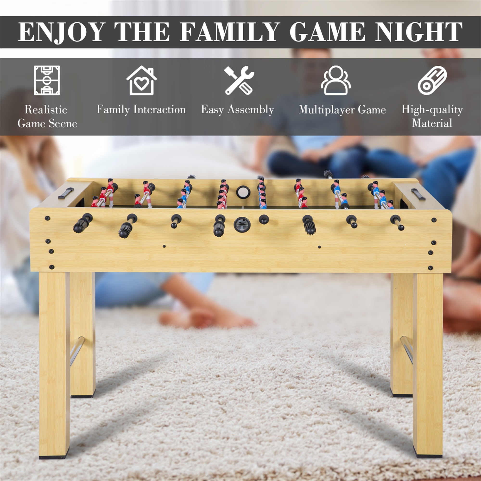 RayChee 48in Foosball Table, Competition Sized Soccer Table for Home, Game Room w/ 2 Balls, 2 Cup Holders (Bamboo Grain)