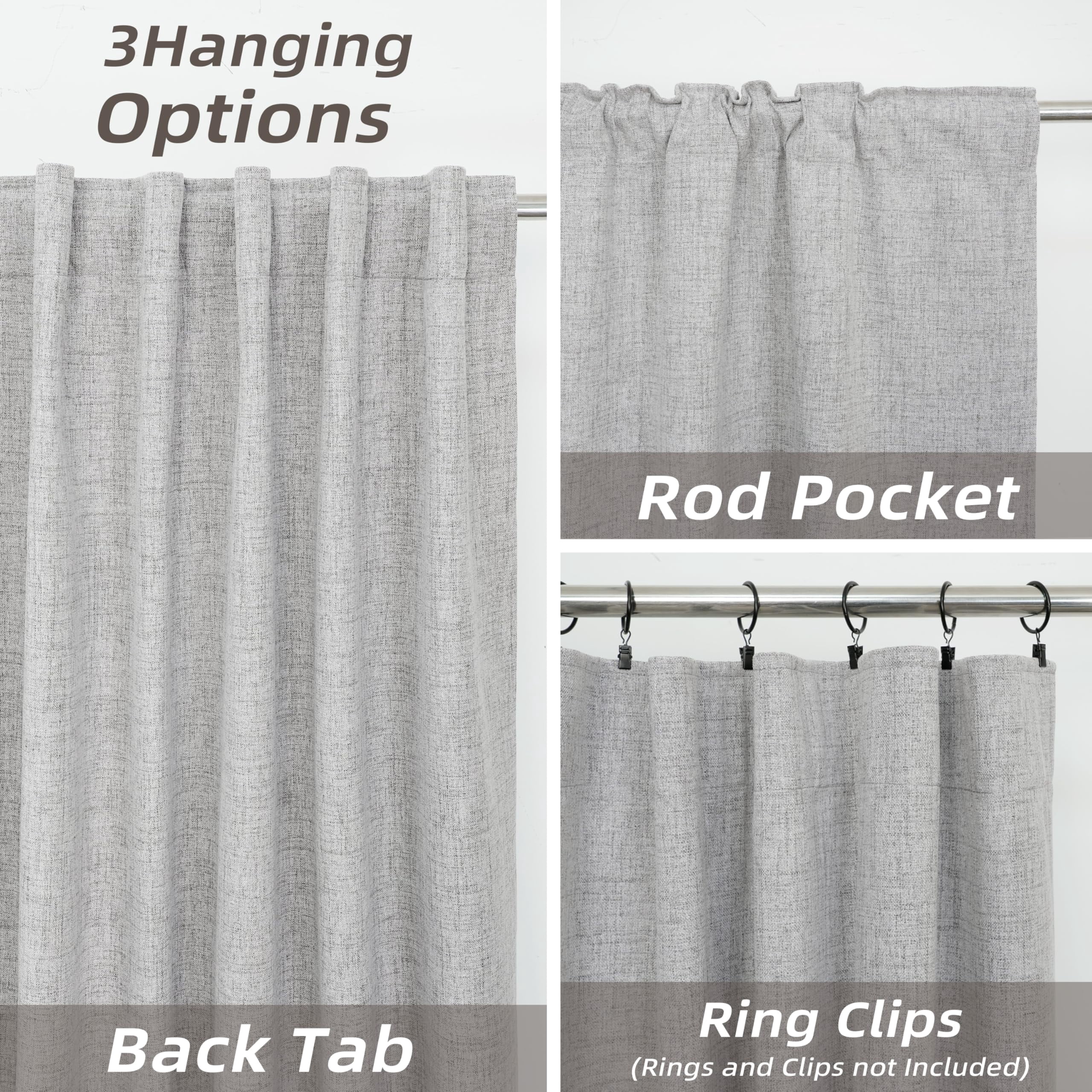 DriftAway 100% Blackout Linen Curtains for Bedroom 63 Inches Long Farmhouse Thermal Insulated 3 Inch Rod Pocket Back Tab Full Light Blocking 2 Panels for Living Room Nursery