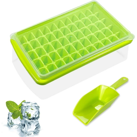 Ice Cube Tray with Lid and Bin for Freezer,55 Nugget Ice Tray with Storage Bin, Scoop, Ice Cube Molds for Cocktails, Whisky, Drinks, Cola(Green)