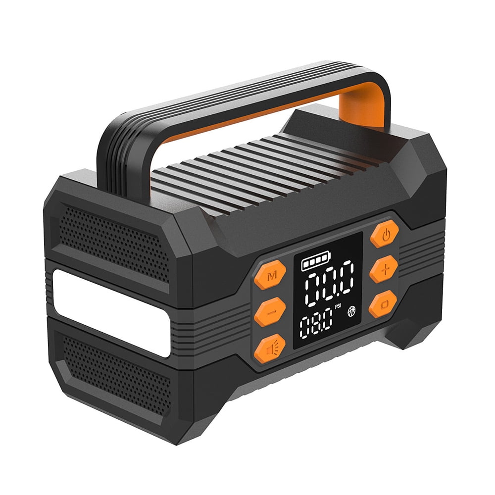 10000mAh Portable 2-in-1 Car Emergency Jump Starter & Wireless Tire Inflator with LED Light, 4 Preset Modes, Auto-Shut Off, USB Charger for Cars, Motorcycles, Bicycles, Balls, Camping - ABS Black