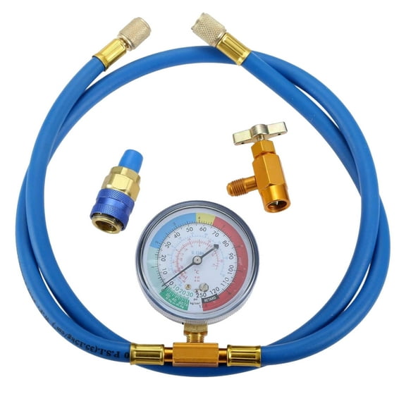 JIAHAOO R134A Recharge Hose and Gauge Kit 59” with 1/2 Acme to 1/4 SAE Fittings Auto AC Refrigerant Charging Reliable