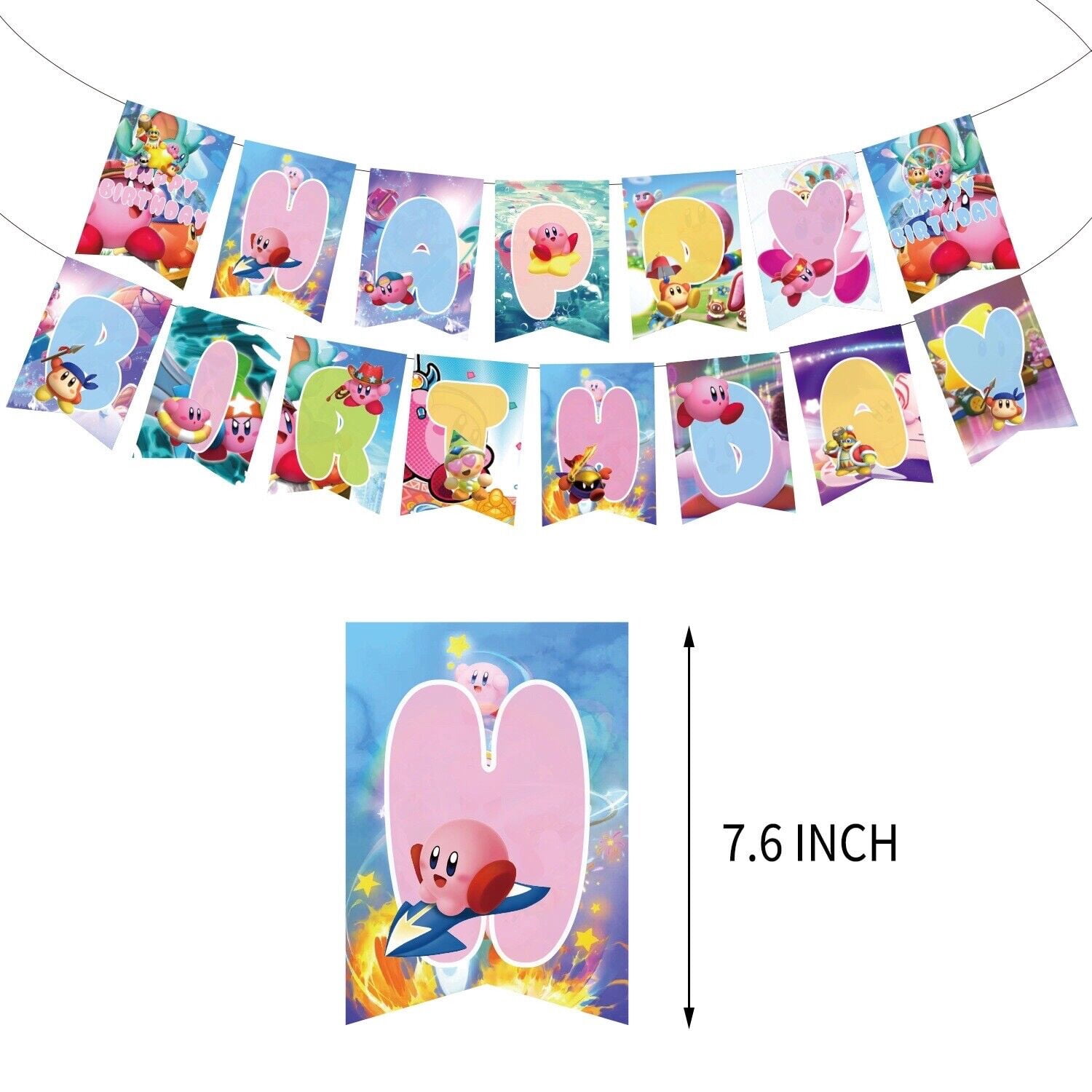 Kit Décoration Anniversaire Thème KIRBY - Assiettes, Ballons, Bannière 5x3ft - Fournitures De Fête