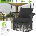 thumbnail image 1 of QueipA Macrame Hammock Chair Patio Swing Tassel Hanging Cotton Rope Cushion Seat Black, 1 of 14