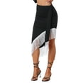thumbnail image 4 of INSPIRE CHIC Fringe Trim Bodycon Skirt for Women's Asymmetrical Ruched Tie Waist Party Midi Skirts, 4 of 5