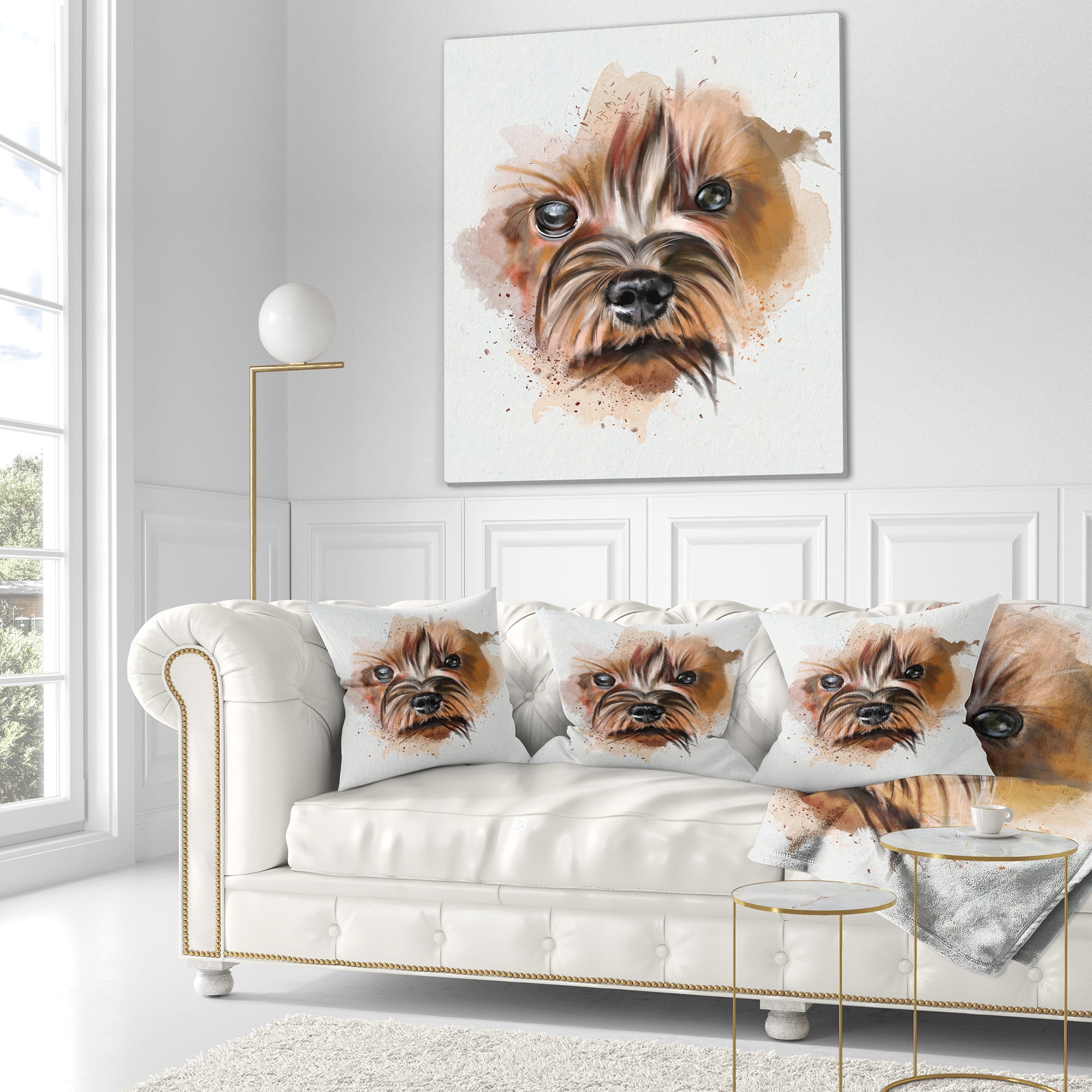 Designart Brown Funny Watercolor Dog - Animal Throw Pillow - 16x16