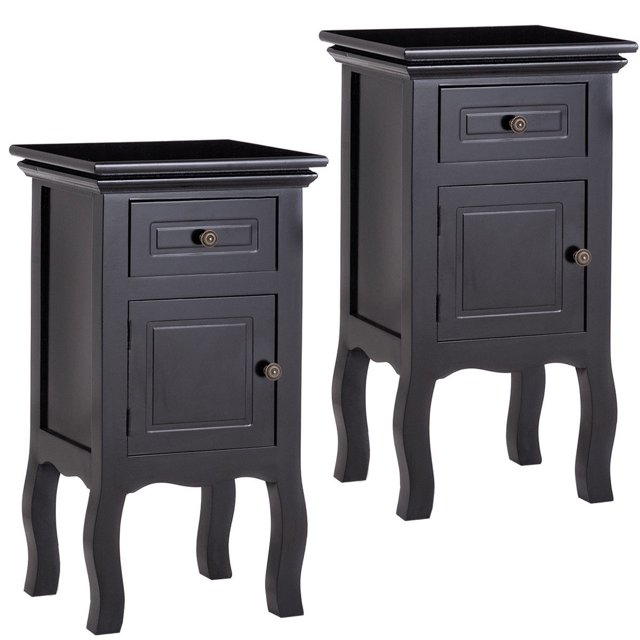 Costway 2PC Table de Chevet Noire avec Tiroir et Armoire de Rangement, Table d'Appoint en Bois