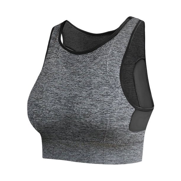 Ropa interior deportiva de doble capa con espalda de malla y aro de acero libre, de secado rápido, a prueba de golpes, para fitness, camiseta sin mangas deportiva de talla grande para mujer