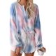 thumbnail image 1 of Conjunto de salón corto con volantes estampados y tinte de corbata para mujer, camisetas y pantalones cortos de manga larga, conjunto de pijama de 2 piezas, ropa de dormir Adepaton LRWJ039-21, 1 of 5