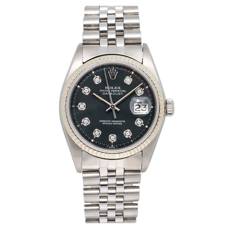 Pre-Owned Rolex Datejust 36MM 1601 Black Diamond Dial Stainless Steel Jubilee Bracelet