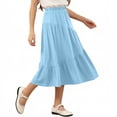 thumbnail image 2 of POIUYTR Girls Summer Midi Skirts Casual Elastic Waist Solid Color Smock Skirt Kids Vacation Flowy Skirts, 2 of 6