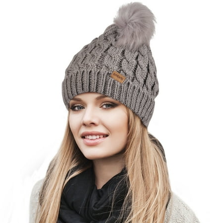 - Womens Pom Pom Beanie Winter Hat Stretch Soft Knit Skull Ski Cap, Best gifts for Birthday, Holiday