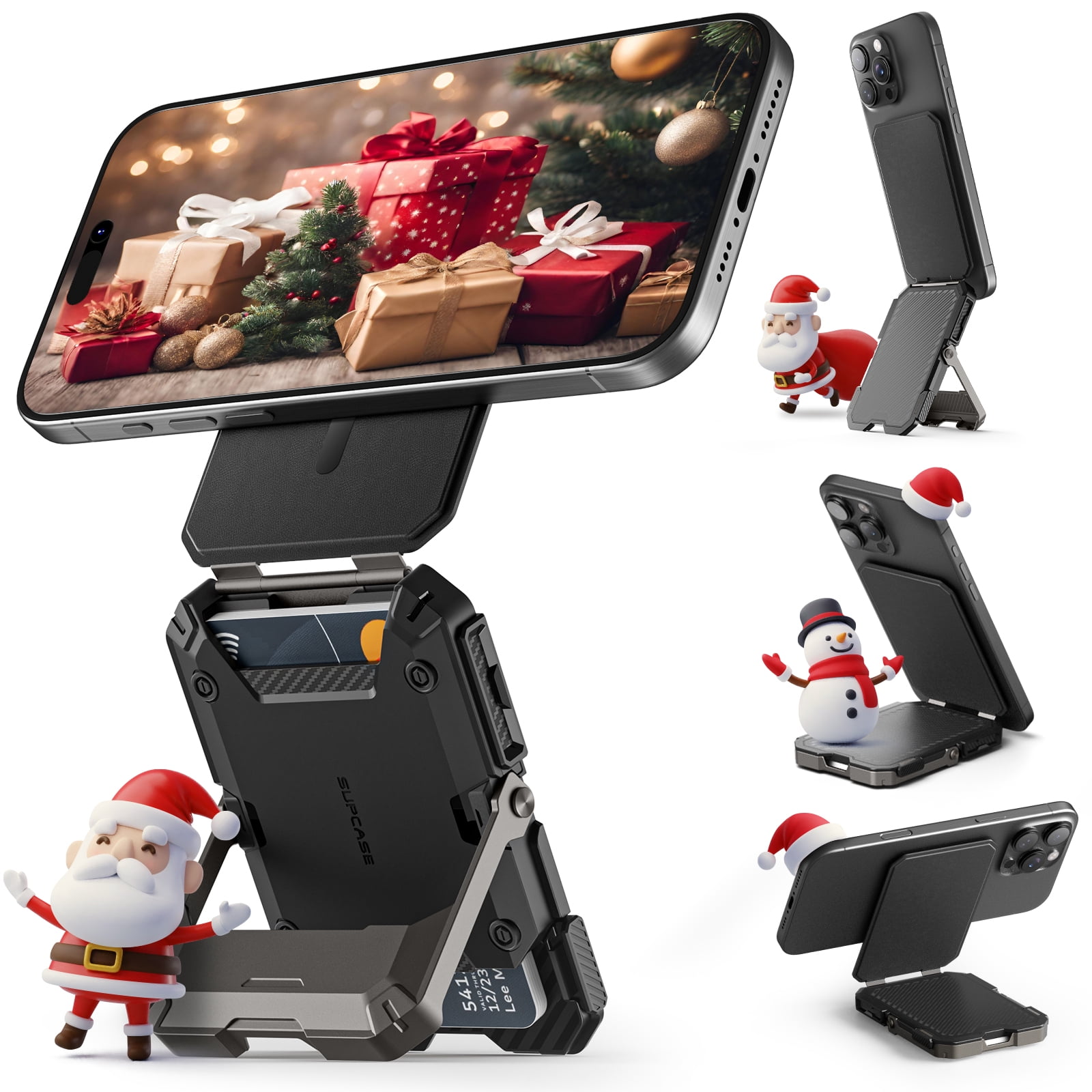 SUPCASE for MagSafe Wallet with Stand, Magnetic Wallet for Men, [Hold 5 Cards] [Adjustable Stand] [RFID Blocking] Phone Stand Credit Card Holder Tripod for iPhone 16/15/14/13/12 Series, Black