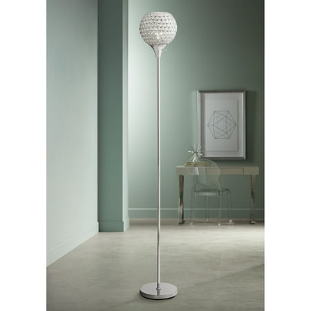 360 Lighting Modern Torchiere Floor Lamp Chrome Metal Beaded Acrylic Shade for Living Room Bedroom Office