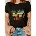 thumbnail image 1 of Women's 100% Retro Forest Graphic T-Shirt - Short Sleeve Crew Neck Casual Top with Pine Tree Sunset Print, Lightweight 180gsm Breathable Fabric for Summer & Spring Outdoor Activities, Casual Summer T, 1 of 6