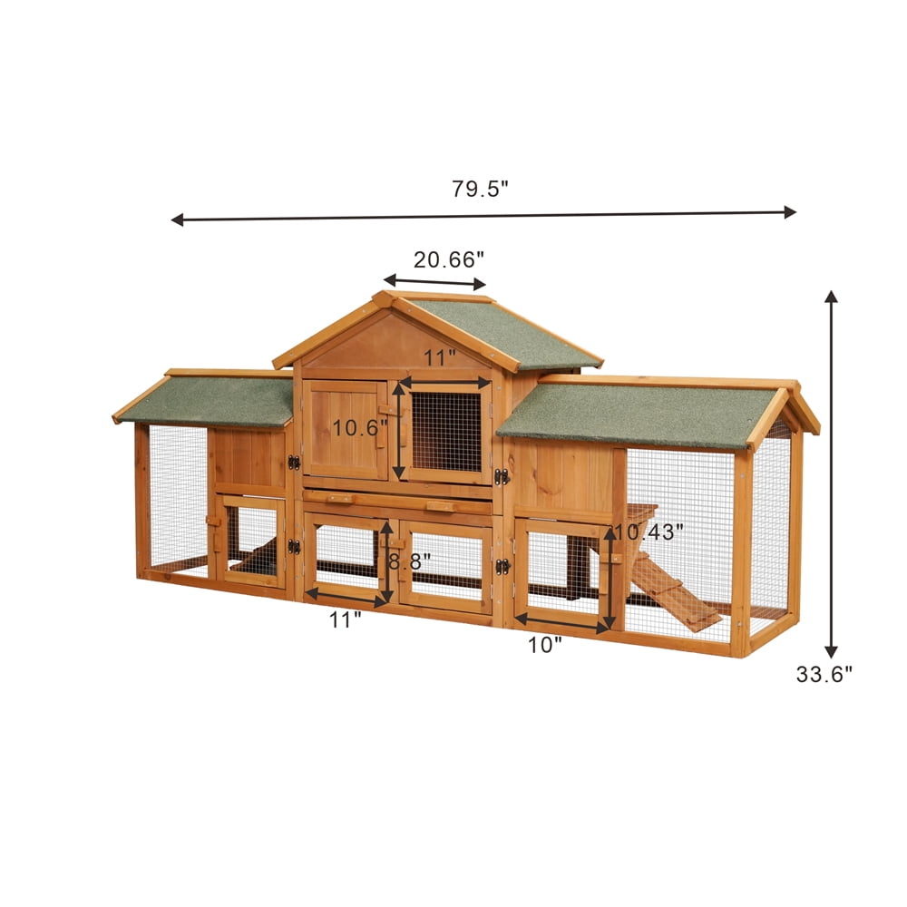 79.5 Extra Large Bunny Cage with 2 Runs House Wood Rabbit Hutch with Removable Tray Waterproof Roof for Rabbits Guinea Pigs Hamsters Walmart