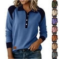 thumbnail image 7 of ZACPNCV Womens Trendy Casual Sweatshirt Long Sleeve Solid Color with Detachable Feel Denim Collar and Stitching, 7 of 7