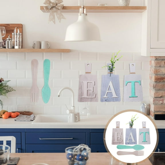 GOOHOCHY Wood Word Sign Fork Spoon Wall Decor Multi 1 Set Kitchen Decor