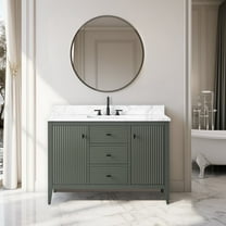 Vanity Art 48" Double Door Bathroom Vanity with Sink, Freestanding Storage Cabinet with Engineered Marble Top, Flip Down Tray, Drawer, and Shelf
