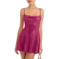 thumbnail image 2 of Women's Party Dress Club Dress Sleeveless Square Neck Adjustable Straps Bow Tie A Line Sequin Dress for Cocktail Banquet,Hot Pink,L, 2 of 5