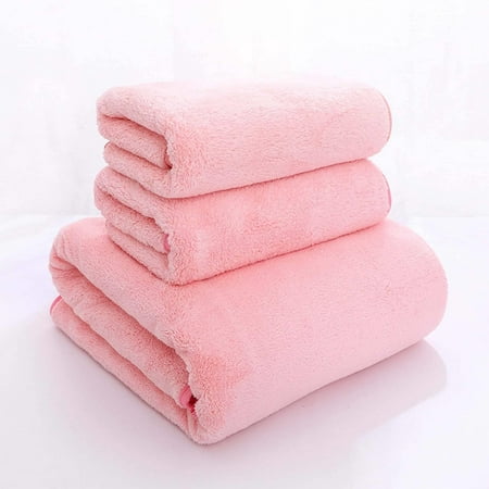 

QING SUN Towel Coral Fleece Set 2 Towels + 1 Bath Towel Absorbent Family Bath Towel