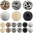 thumbnail image 1 of 240 cuentas de madera en blanco y negro de 16 mm, cuentas de vaca, cuentas de madera con estampado de cebra y leopardo, redondas, espaciadoras de madera natural, cuentas sueltas, 1 of 6