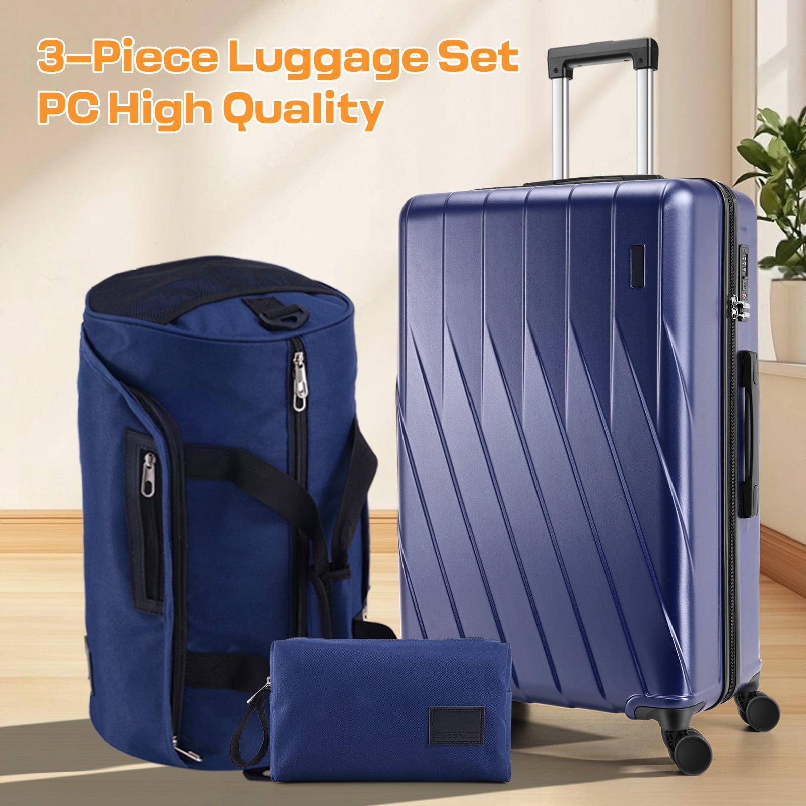 SANOPY 20" Carry-On Luggage Set, Hardside 3PCS Lightweight ABS+PC Suitcase Set with TSA Lock and Spinner Wheels, Blue