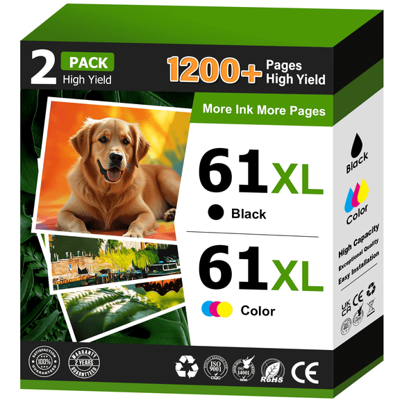 61 Ink Compatible for HP 61 Ink Cartridge Combo Pack for HP Ink 61XL (Black, Tri-Color)