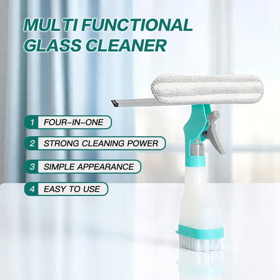 Multifunctional 4-in-1 Cleaning Tool (Glass Wiper) | With Spray Bottle, Scraper & Dual Brushes (Scrub/Cleaning) | For Floor, Wall Tile, Window Glass