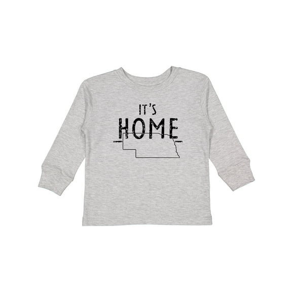 Inktastic It's Home State of Nebraska Outline Distressed Text Boys or Girls Long Sleeve Toddler T-Shirt