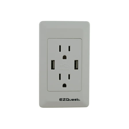 EZQuest Plug n' Charge - Power wall outlet - NEMA 5-15, USB (power only) (F) - AC 125 V - 15 A - United States