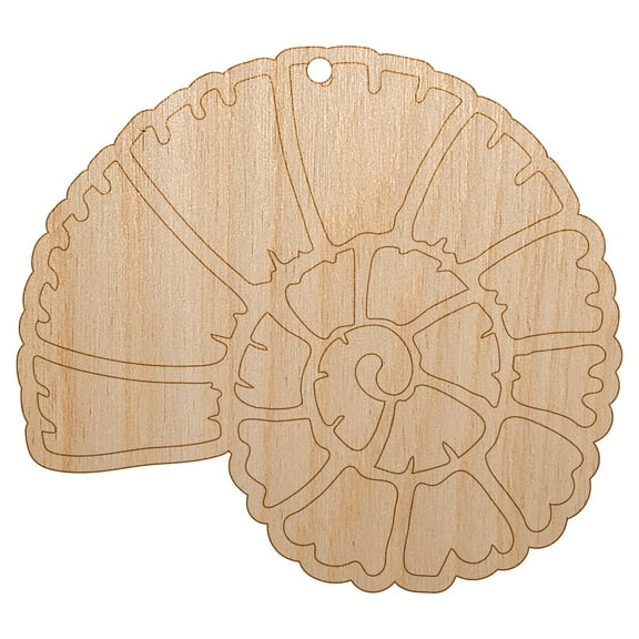 Spiral Ammonite Fossil Marine Mollusk Wood Holiday Christmas Tree Ornament Unfinished DIY Pre-Drilled Craft