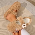 thumbnail image 6 of Women Curly Fleece Crochet Flower Mary Jane Backless Mule Slippers Brown 7.5-8.5, 6 of 9