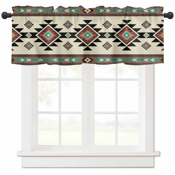 Southwest Geometric Valances for Windows Farmhouse Kitchen Curtains Valances Rod Pocket Valance Curtains for Kitchen Windows Brown Mexican Aztec Boho Tribal Window Valances for Bathroom 60"x18"