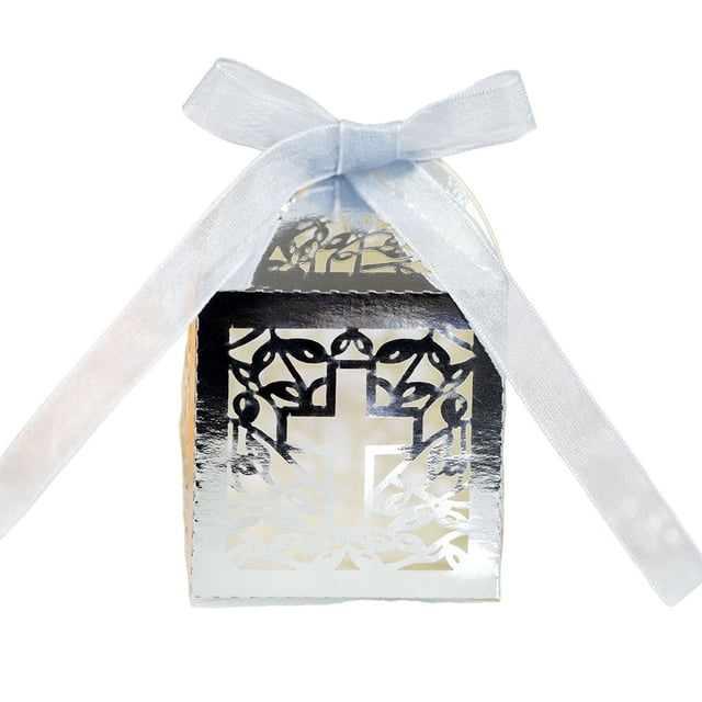 Yingyy 50 Pieces Gift Boxes Snack Chocolate Cookie Package Holder Paper Decorative Atmospheres Packing Ribbon Hollow Container Silver