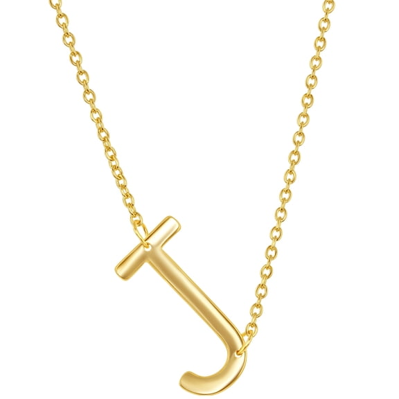 iJewelry2 Gold-plated Sterling Silver Sideways Letter J Initial Pendant Chain Necklace 18''