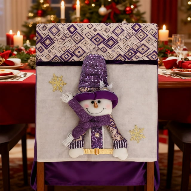 xihome Funda para silla navideña con diseño estereoscpico de muñeco de nieve y alce, de dibujos animados, protectora de tela para decoracin navideña del hogar