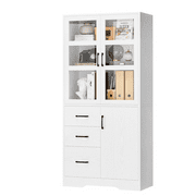 Homfa 5 Shelf Bookcase with Drawers & Doors, 67.5 Tall Bookcases, Wooden Storage Bookshelf for Living Room Home Office, White Finish