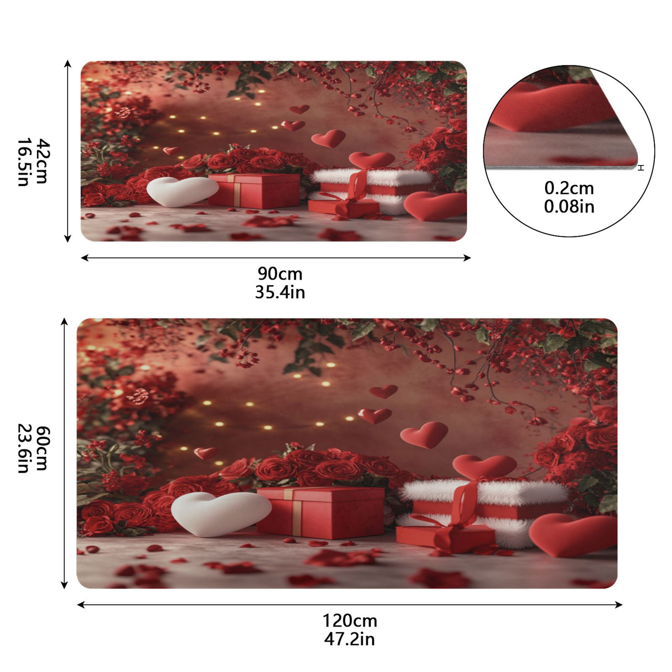 Leather Keyboard and Mouse Desk Mat Office Desk Accessories Protective Office Desk Decor Desk Pad Mat for Gaming, Work from Home, Office Red Roses and Heart Balloons 23.6" x 47.2"