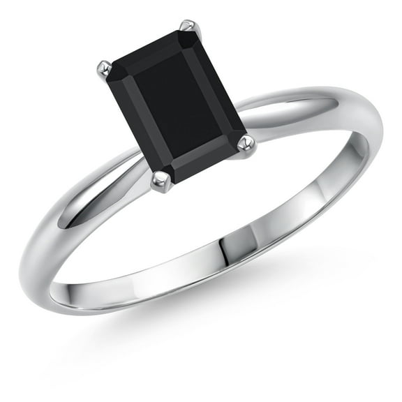 Gem Stone King 14K White Gold Black Onyx Solitaire Engagement Ring for Women | 0.97 Cttw | Octagon 7X5MM | Gemstone December Birthstone | Size 6
