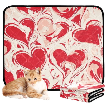 RMDQTR 3Pack Set of Small Pet Potty Pads Reusable Ultra-Absorbent Pet Training Pads Leak-Proof Pet Pads Abstract Red Hearts