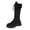 Black, variant on Lace up Mid Calf Boots for Women Side Zipper Plush Cuff Thick Sole Block Low Heel Suede Tall Boots