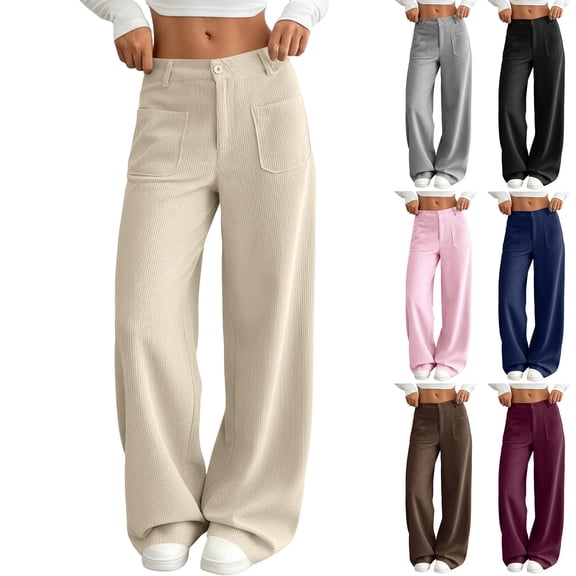Ashirexll Wide Leg Pants Woman, Summer Pants for Women, Solid Color Wide Leg Middle Comfortable Waist Washed Trousers