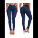 thumbnail image 3 of Vaqueros de Cintura Alta para Mujer, Elásticos, Ajustados, con Bolsillos, Mezcla de Algodón Suave y Transpirable Azul Oscuro XL, 3 of 7